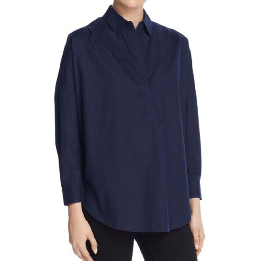 French Connection Navy Oversized Popover Shirt Blouse Top Sz S